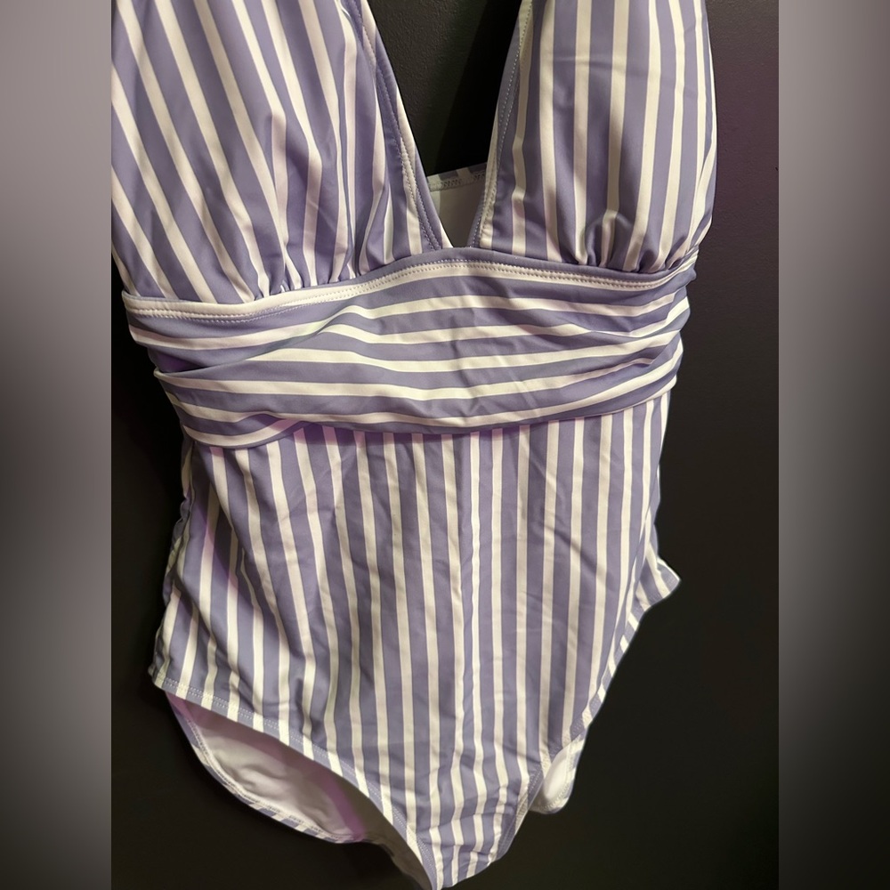 Striped Blue One Piece Swimsuit | Bathing Suit | Large | NWT - Picture 4 of 6